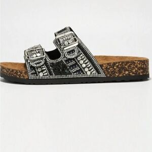 BRAND NEW LINK DOUBLE BUCKLE SPARKY RHINESTONE GLITTER SANDAL